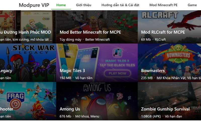 Modpure là kho tải game MOD và ứng dụng APK uy tín