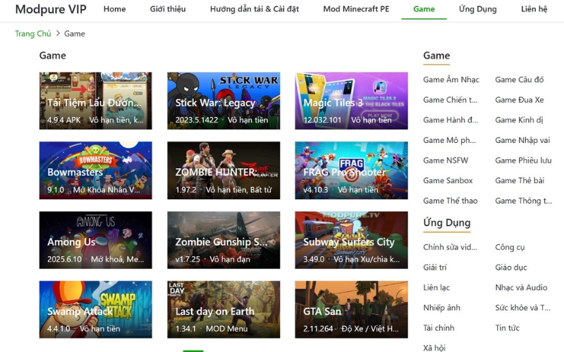 Tại modpure VIP, bạn có thể tìm thấy hàng ngàn tựa game